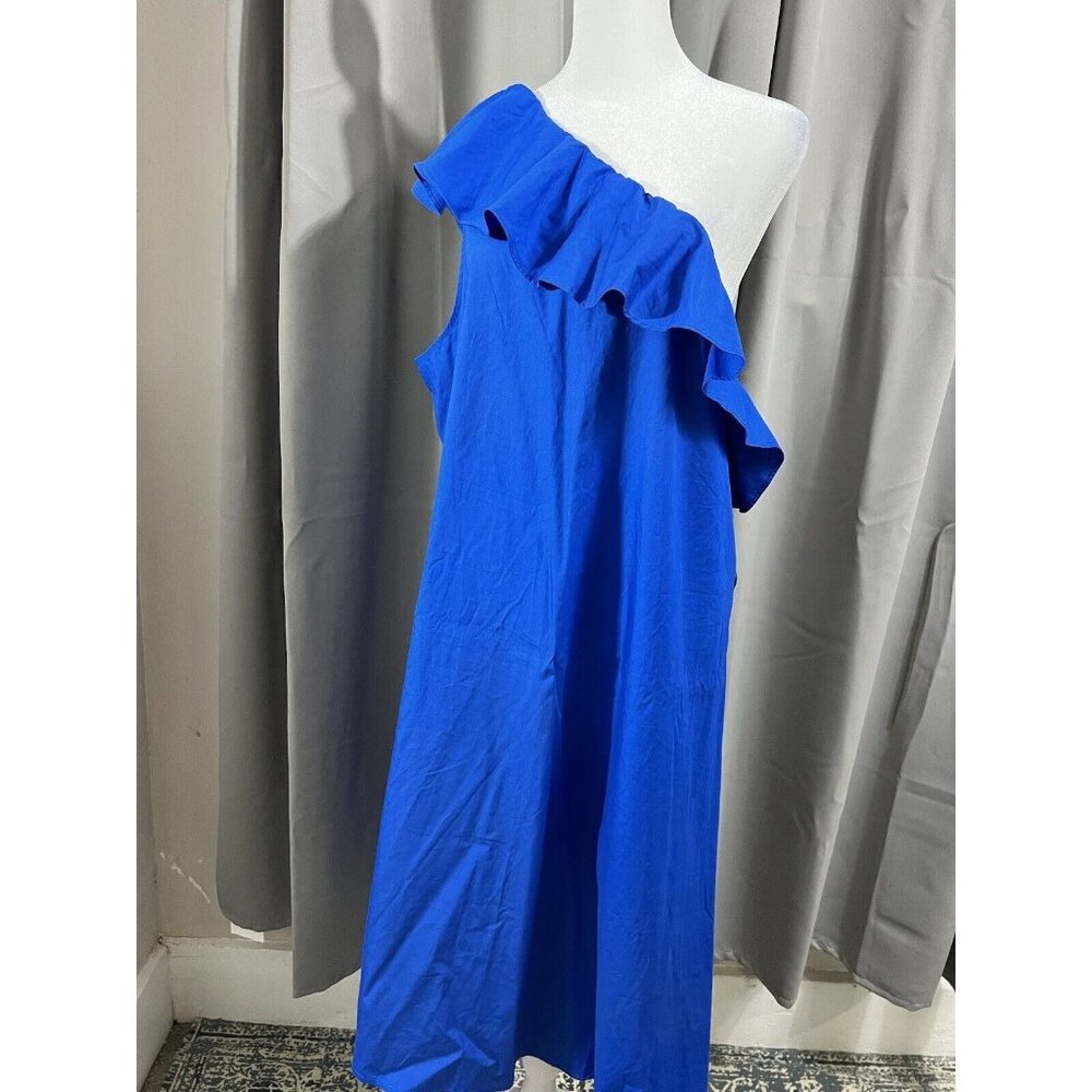 Banana Republic Dress XL Electric Blue RUFFLE DRESS One Shoulder Going Out